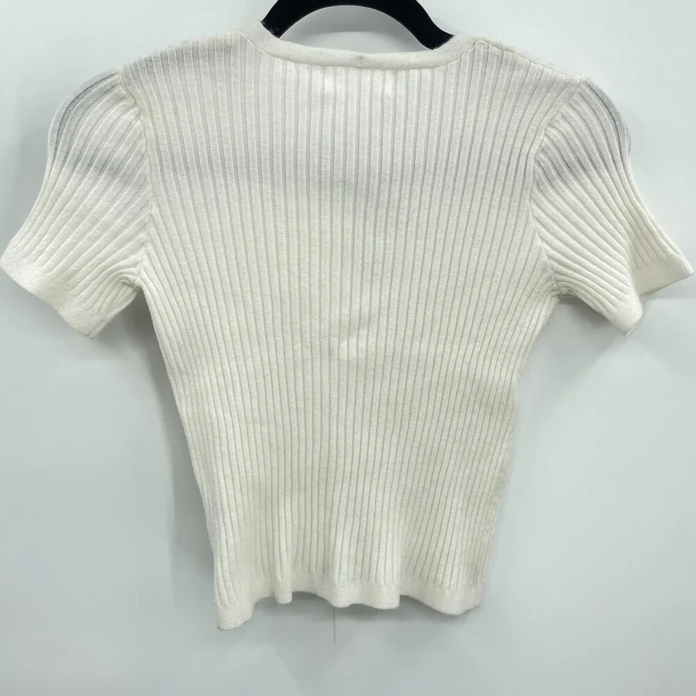 NWT CHLOE + CYRUS Cream White Ribbed Stretch Button Cardigan Sweater Size XL
